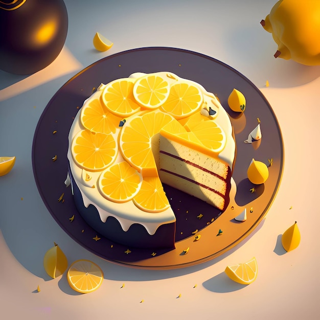 3D Rendering Realistic Chocolate Lemon Cake