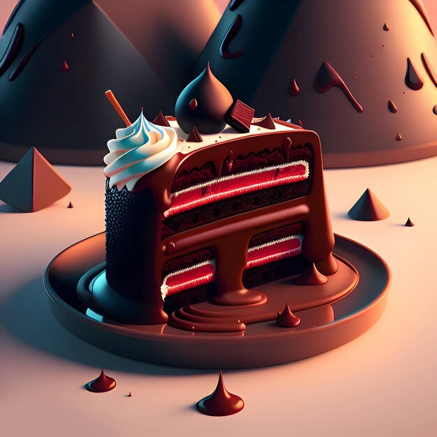 3D Rendering Realistic Chocolate Strawberry Cake