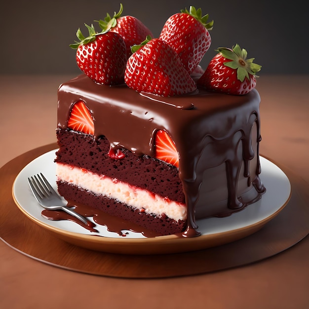 3d rendering realistic chocolate strawberry cake