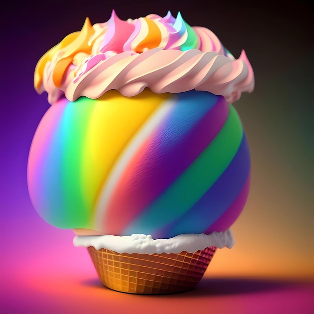 3d rendering realistic colorful rainbow ice cream generative ai