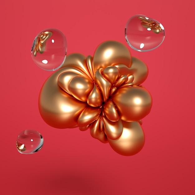 3d rendering of a realistic composition. Flying spheres, tori, tubes, cones and crystals in motion.Beautiful abstraction background minimalism. 3d illustration, 3d rendering.