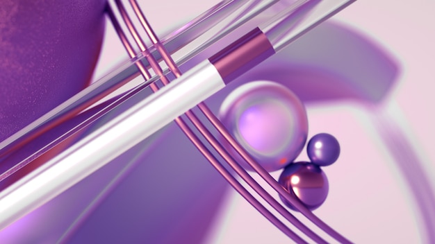 3d rendering of a realistic composition. flying spheres, tori, tubes, cones and crystals in motion.beautiful abstraction background minimalism. 3d illustration, 3d rendering