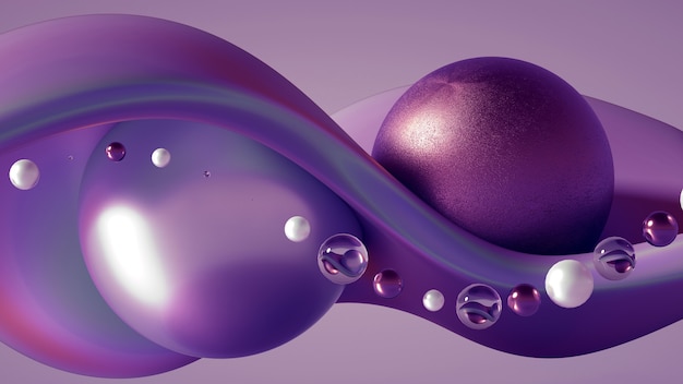 3d rendering of a realistic composition. Flying spheres, tori, tubes, cones and crystals in motion.Beautiful abstraction background minimalism. 3d illustration, 3d rendering.