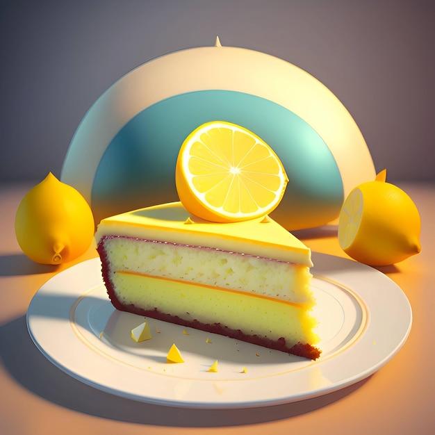 3D Rendering Realistic Fresh Lemon Cake With Lemons