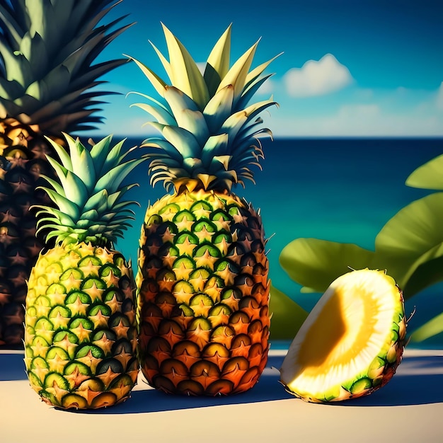 3D Rendering Realistic Fresh Pineapples Generative AI