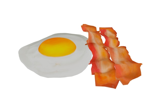 3d rendering realistic fried egg and bacon, breakfast concept