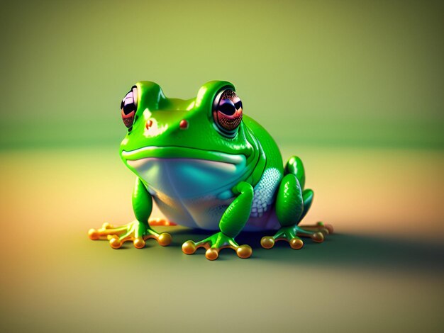 Photo 3d rendering of a realistic highly detailed green frog looking at us cartoon illustration