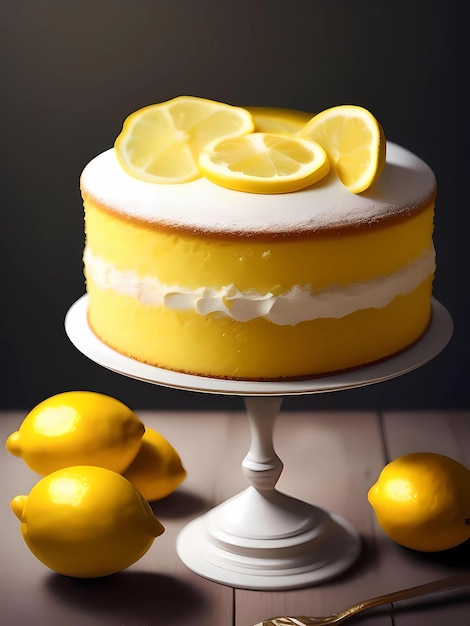 3D Rendering Realistic Lemon Cake With Lemons Generative AI