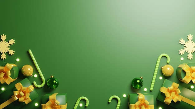 3d rendering realistic merry christmas green background with giftbox