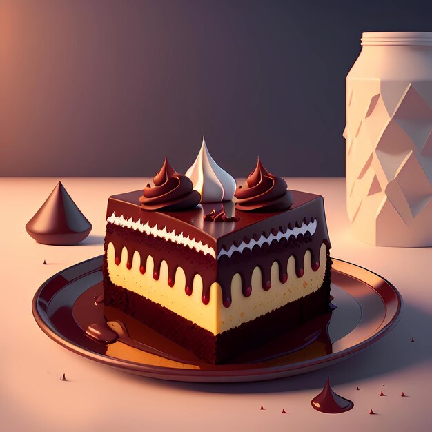 3 D レンダリングのリアルなオレンジ チョコレート ケーキ