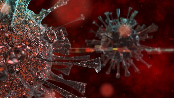 Photo 3dレンダリング、現実的な赤血球の重症急性呼吸器症候群コロナウイルス2（sars-cov-2）（以前はcovid-2019、2019-ncovとして知られていました）。