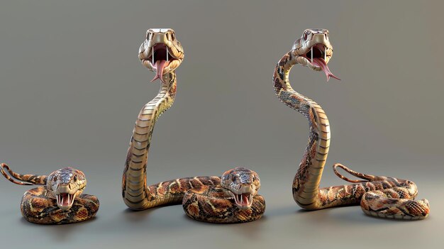 Photo 3d rendering of a realistic snake with intricate scales and a forked tongue