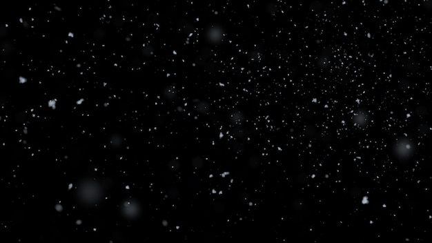 3d rendering. realistic snow falling on black background.