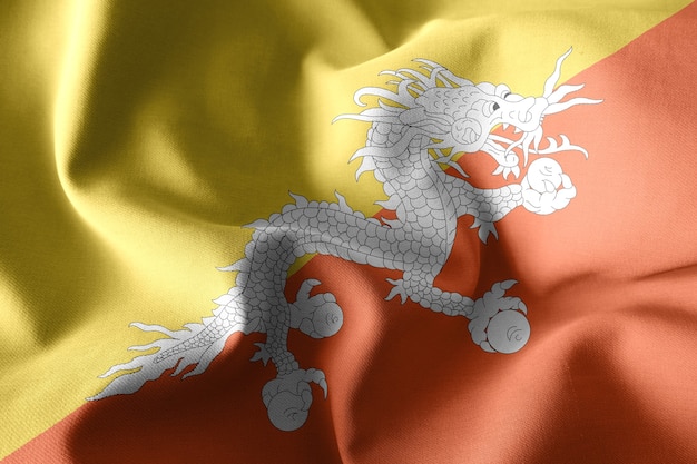 3d rendering realistic waving silk flag of Bhutan