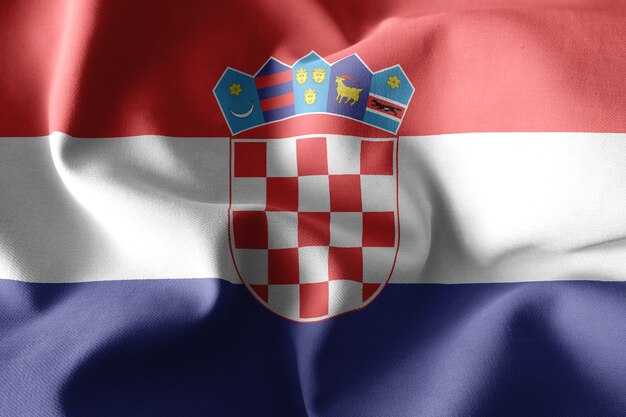 3d rendering realistic waving silk flag of Croatia