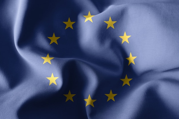 3d rendering realistic waving silk flag of European Union