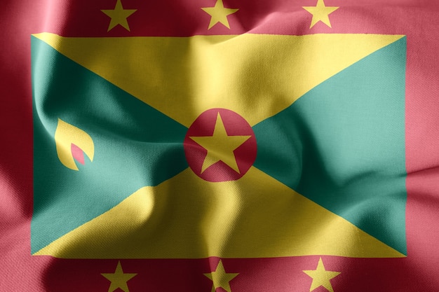 Photo 3d rendering realistic waving silk flag of grenada