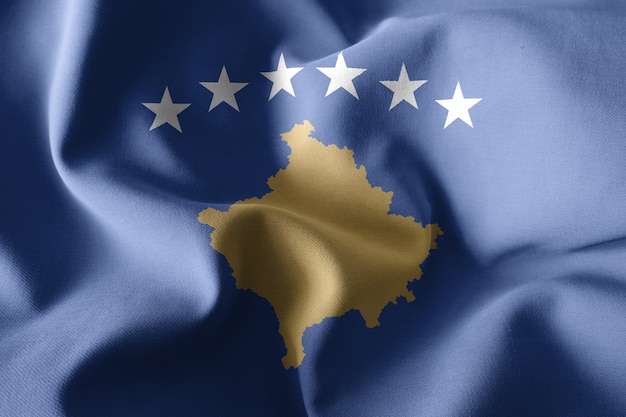 3d rendering realistic waving silk flag of Kosovo