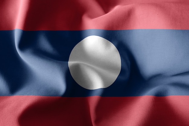 3d rendering realistic waving silk flag of Laos