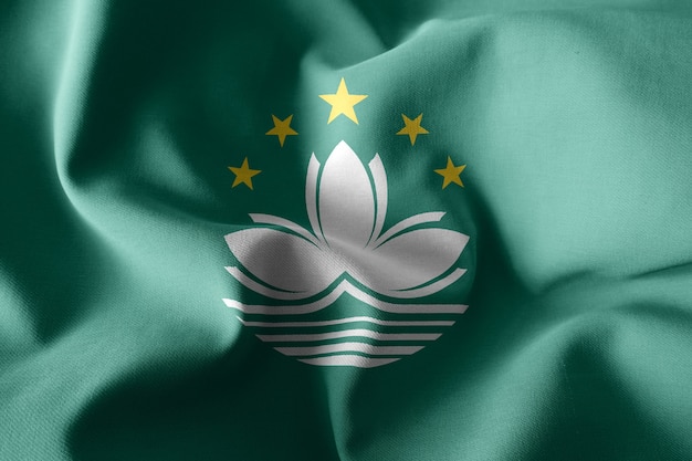 3d rendering realistic waving silk flag of Macao