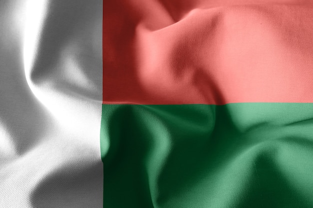 3d rendering realistic waving silk flag of Madagascar