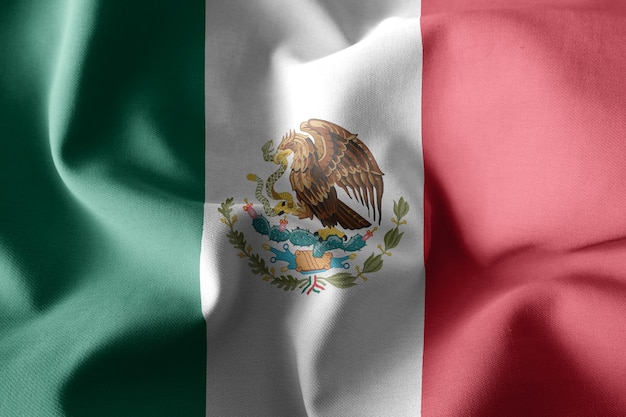 Photo 3d rendering realistic waving silk flag of mexico