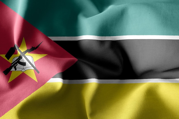 3d rendering realistic waving silk flag of Mozambique