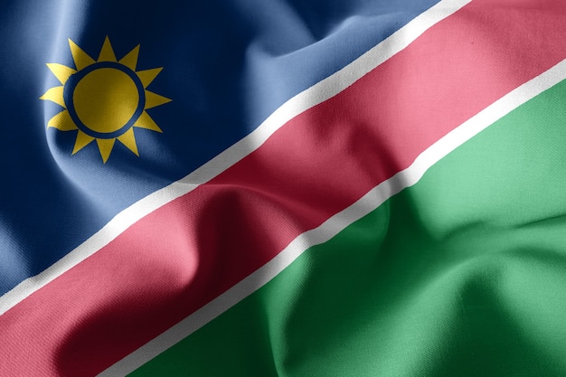 3d rendering realistic waving silk flag of Namibia