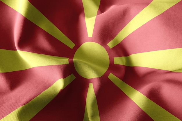 3d rendering realistic waving silk flag of North Macedonia