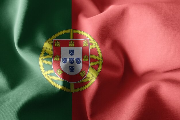 3d rendering realistic waving silk flag of Portugal