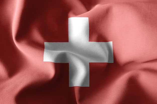 3d rendering realistic waving silk flag of Switzerland