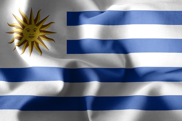 3d rendering realistic waving silk flag of Uruguay