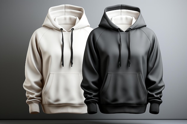 3D rendering realistic white and black hoodie templates for design