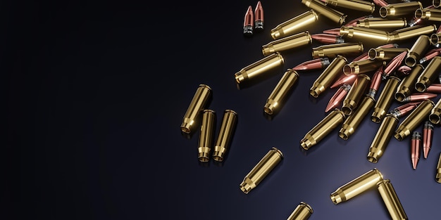 3D-rendering realistische mock-up van kogels Geweerkogels close-up Cartridges voor geweer en karabijn