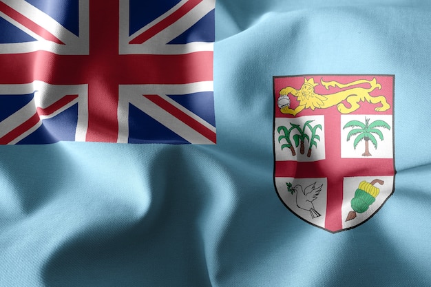 3D-rendering realistische wapperende zijden vlag van Fiji