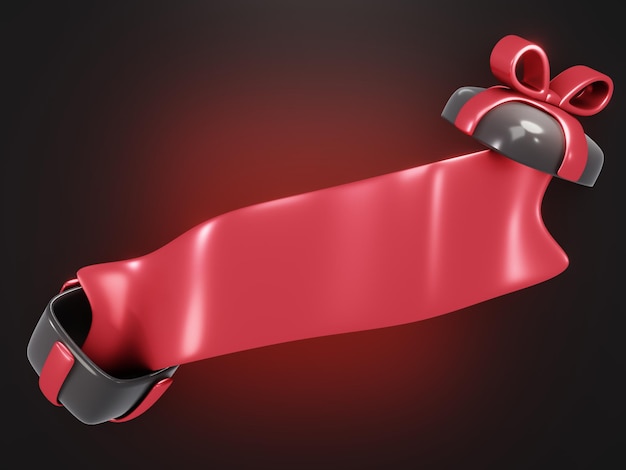 Foto rendering 3d di scatola regalo nera rossa aperta con nastro bianco concetto di scheda di sfondo modello black friday per rendering 3d commerciale in stile cartone animato