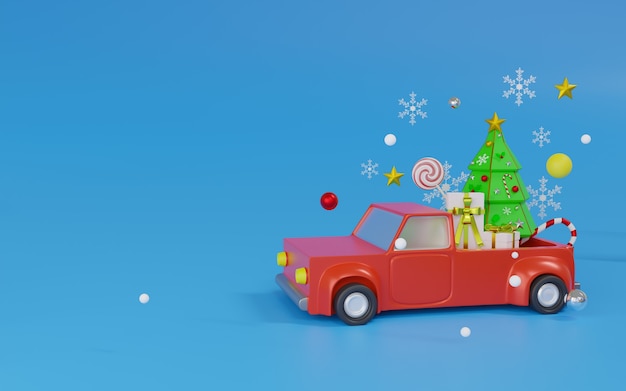 3d rendering red car minimal theme merry christmas