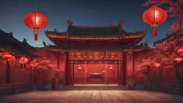 3d rendering of red chinese lantern on background banner with copy space concept of happy chinese ne