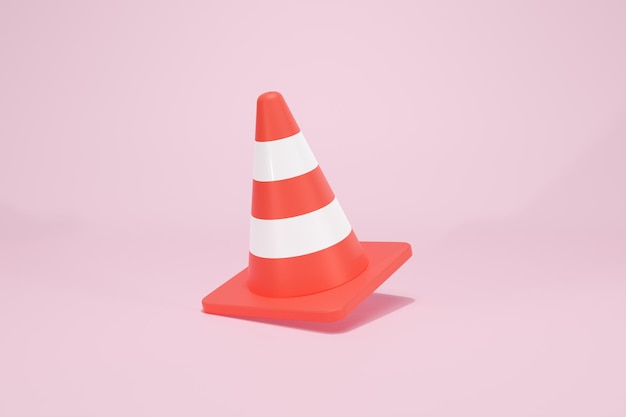 3D Rendering Red Color Traffic Cone Construction Warning Sign alarm Isolated Perspective