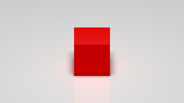 Foto rendering 3d, un cubo rosso su sfondo bianco