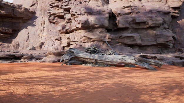 3d rendering Red dusty desert with large rock background for advertising products display