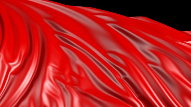 3D rendering of red fabric The fabric develops smoothly in the wind