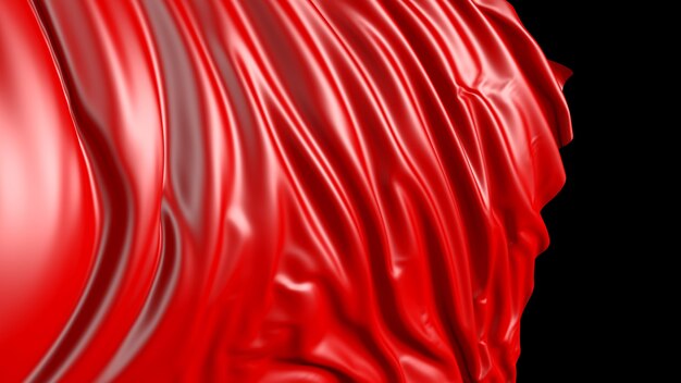 3D rendering of red fabric The fabric develops smoothly in the wind