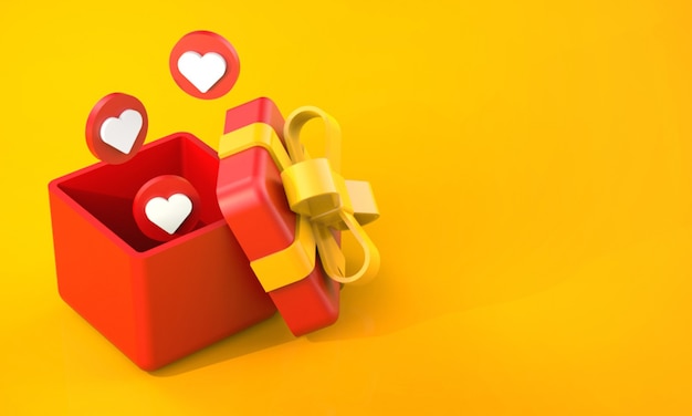 3d rendering of red gift box with love reactions