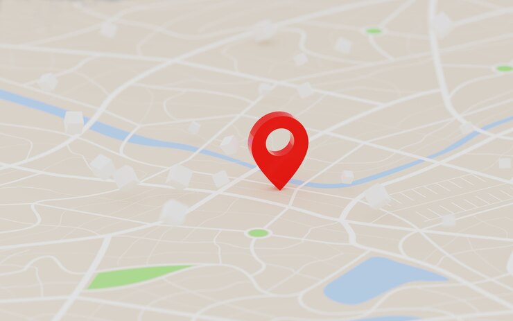 Photo 3d rendering red gps pinpoint of destination on the map, for navigator and route for travel concept, select focus shallow depth of field