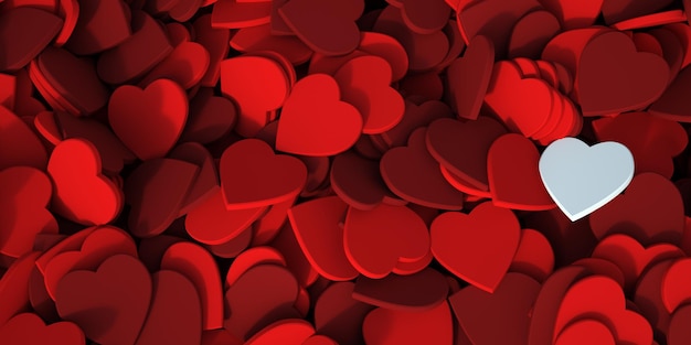 3D rendering of a red hearts background with a white one with copyspace