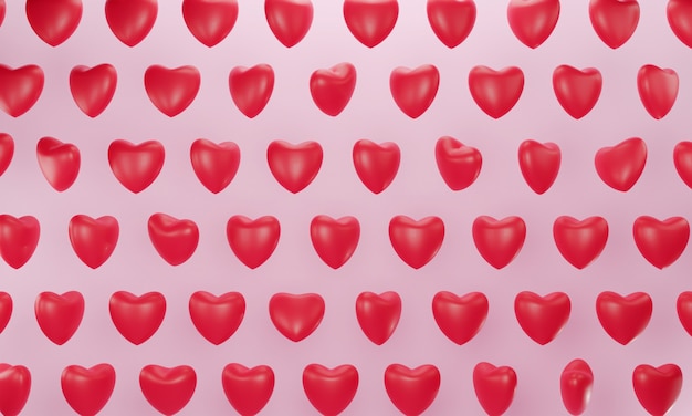 3d rendering. Red hearts seamless pattern.