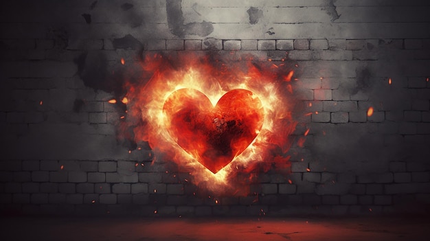 Photo 3d rendering of red light heart shape in fire again a symbol of heartbreak due to infidelity