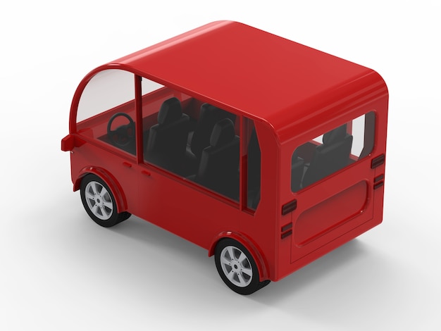 3d rendering mini furgone rosso o bus navetta su sfondo bianco