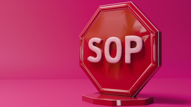 Photo a 3d rendering of a red and pink stop sign with the text sop on it the sign is set against a pink background